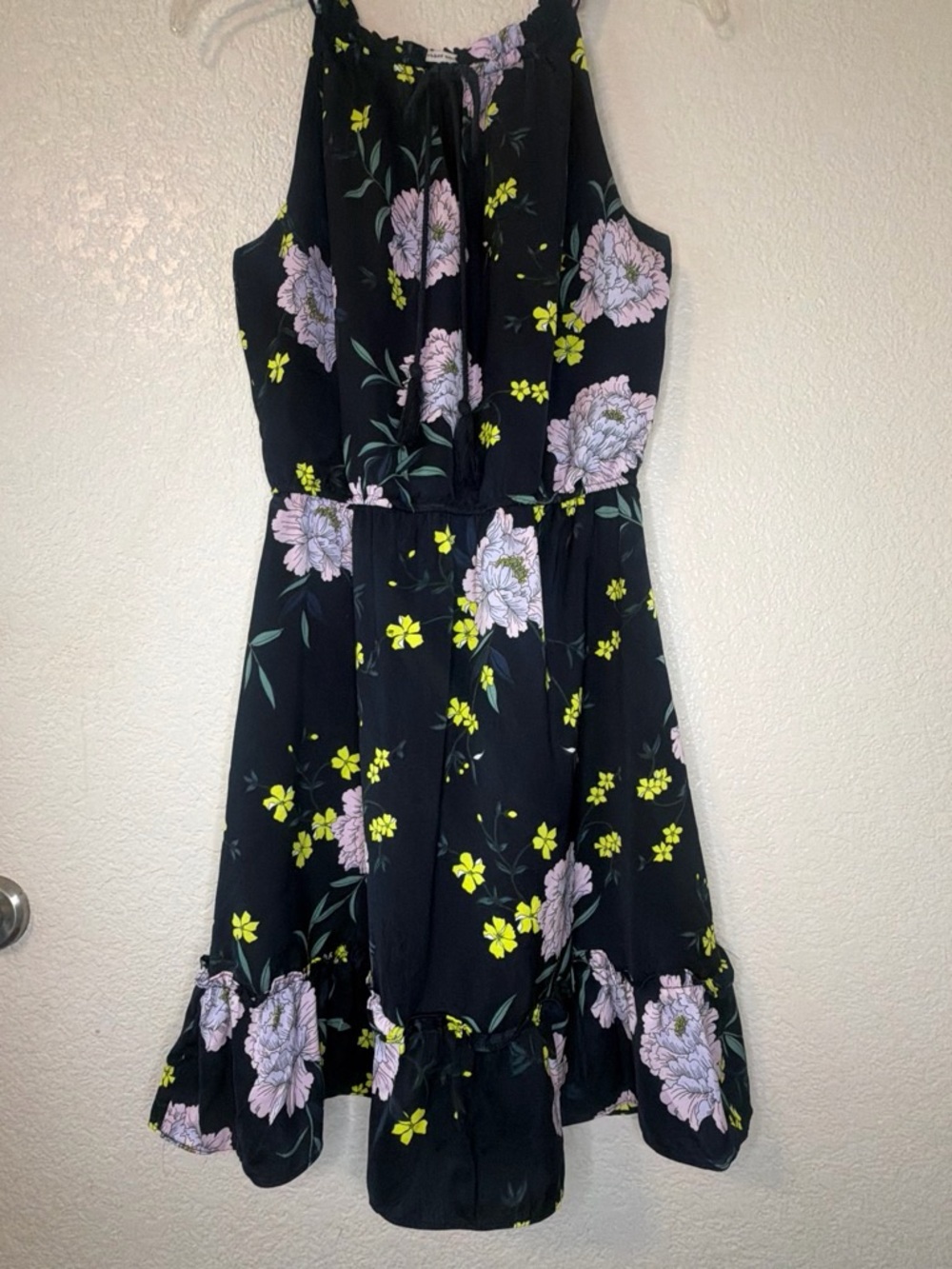 cupcakes & cashmere Black Floral Halter Sundress with Pink & Yellow Flowers